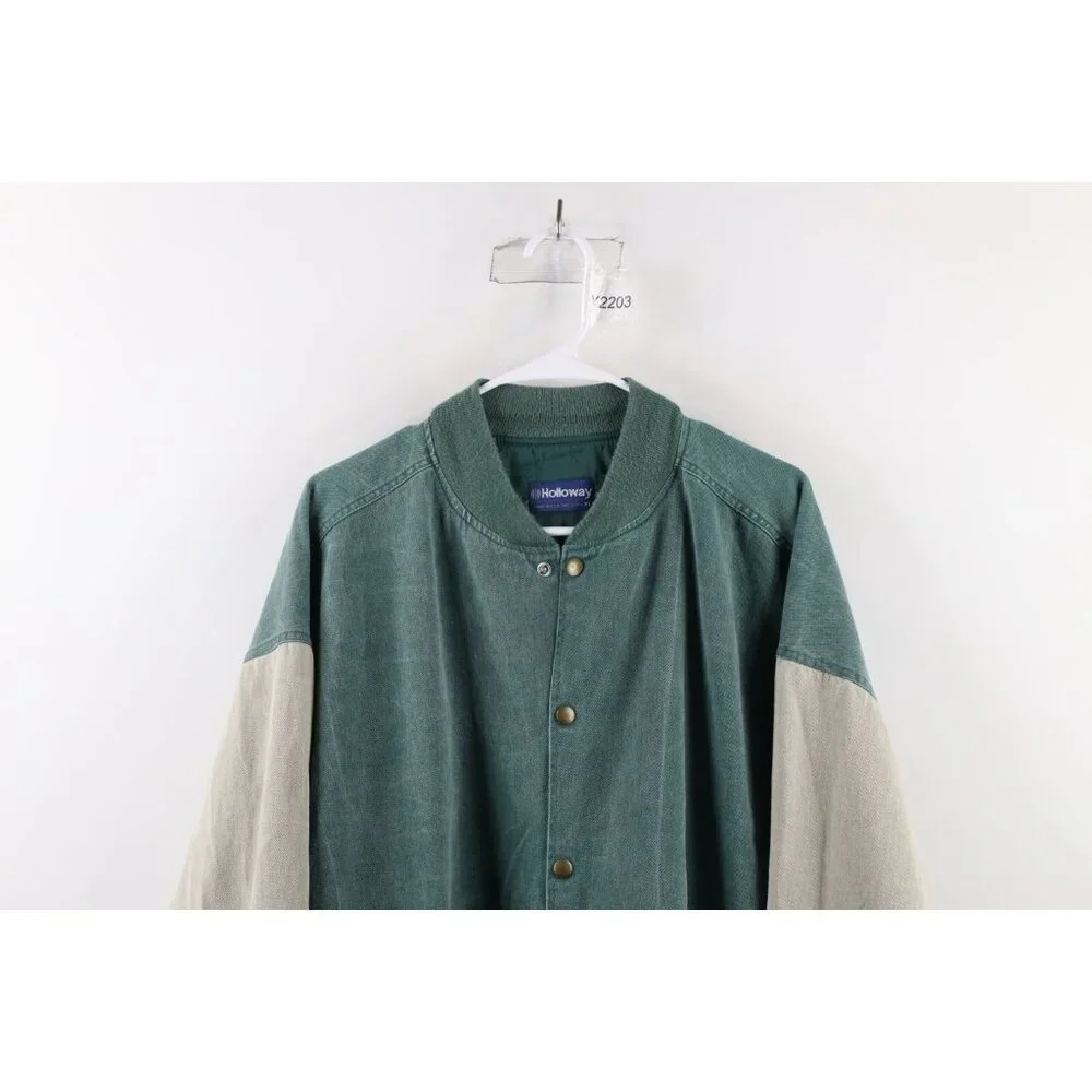 Vintage 90s Streetwear Mens XL Faded Color Block Denim Varsity Jacket Bomber USA - Picture 2 of 14